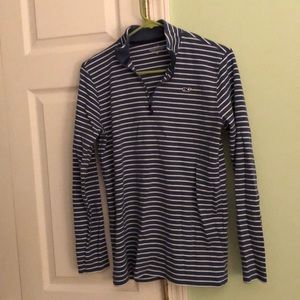 Vineyard vines blue and white striped 1/4 zip